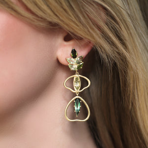 The Green Tourmaline + Aquamarine Gingko Leaf Heart Earrings