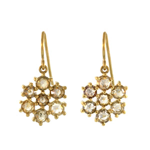 Rose Cut Diamond Flower Cluster Earrings