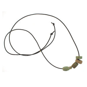 Ancient Amazonite Bead Necklace on Leather Cord