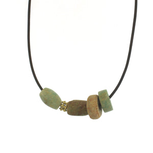 Ancient Amazonite Bead Necklace on Leather Cord