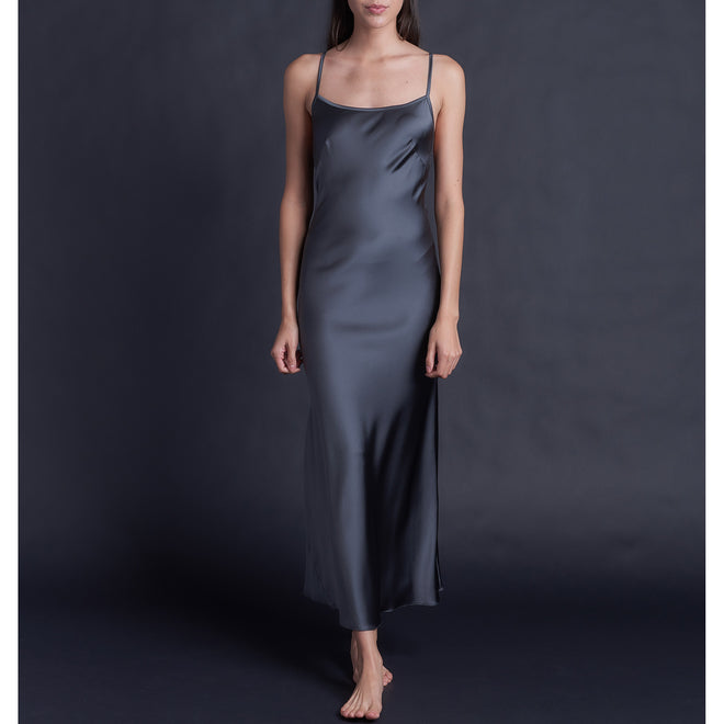 Silk Sleep Slip With High Slit  Gunmetal - ShopStyle Evening Dresses