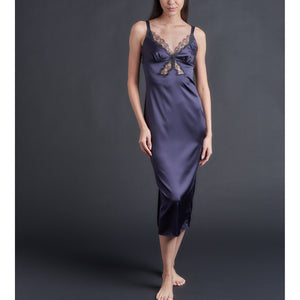 Long Laetitia Slip in Aubergine Stretch Silk Charmeuse