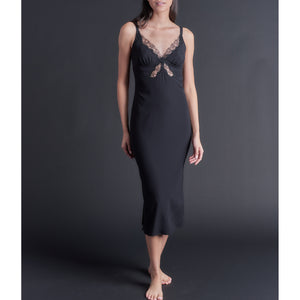 Long Laetitia Slip in Black Stretch Silk Charmeuse